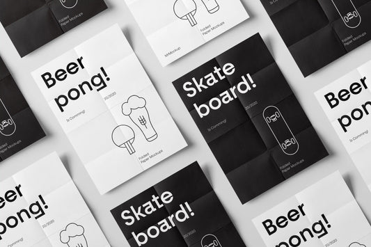 Folded paper mockup with flat lay poster design and natural creases