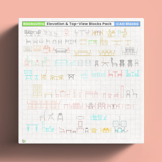 CAD elevation furniture blocks of modern chairs and tables for interior layouts, clean linework for DWG drafting workflows