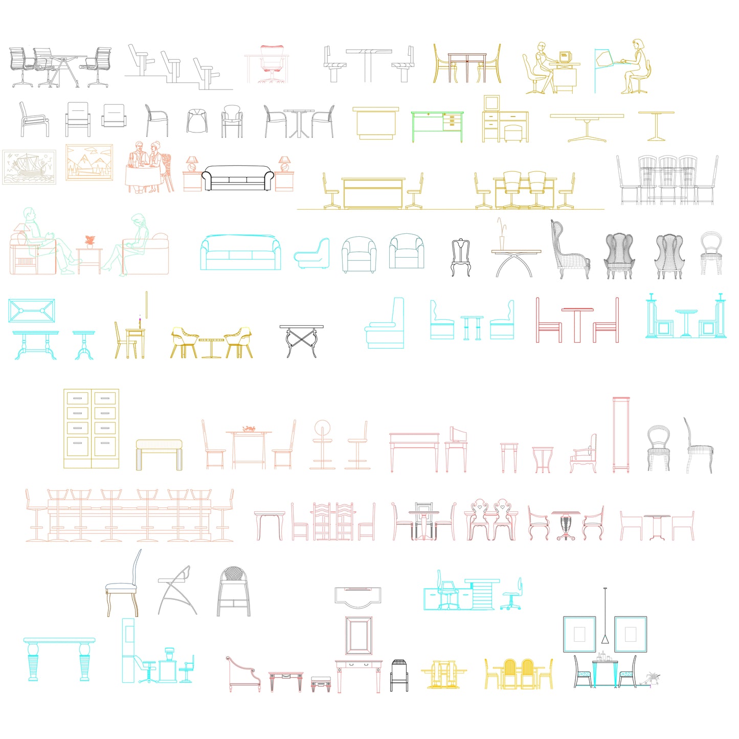 Top-view CAD blocks of round and square tables, optimized for floor-plan arrangements and architectural diagram drafting