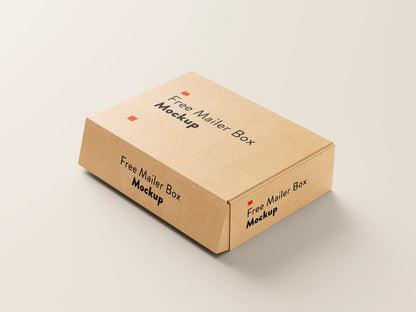 Folding cardboard mailer box mockup with open lid and perspective view
