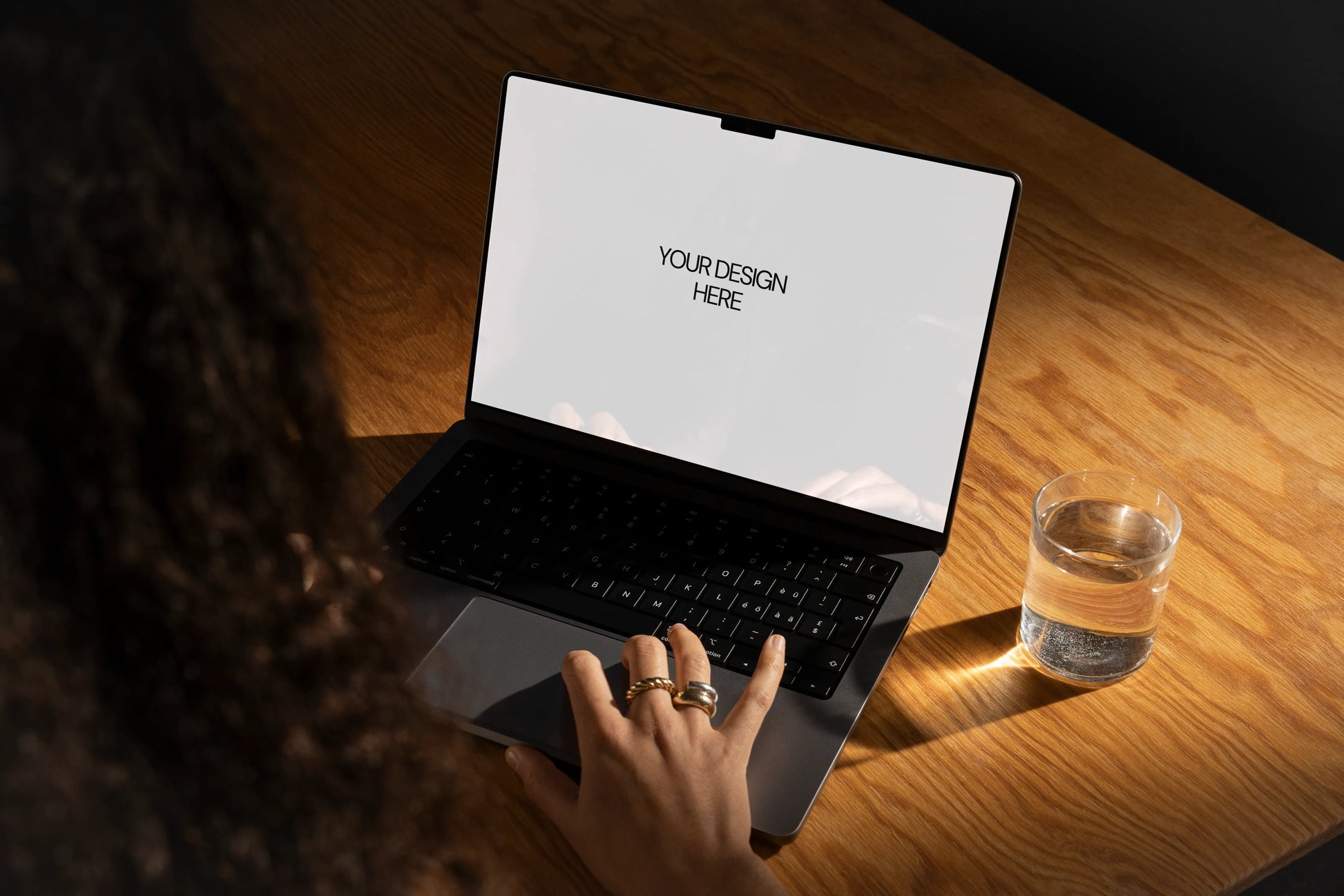 Realistic laptop web UI mockup with natural lighting and shadows