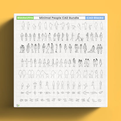 Minimal elevation people CAD linework showing standing and walking poses for architectural diagrams and scale use