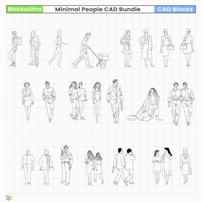Minimal CAD figures showing relaxed seated and lying floor poses for design, landscape, and planning diagrams