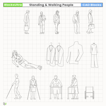 Gesturing person CAD elevation silhouette for architectural sections and elevations