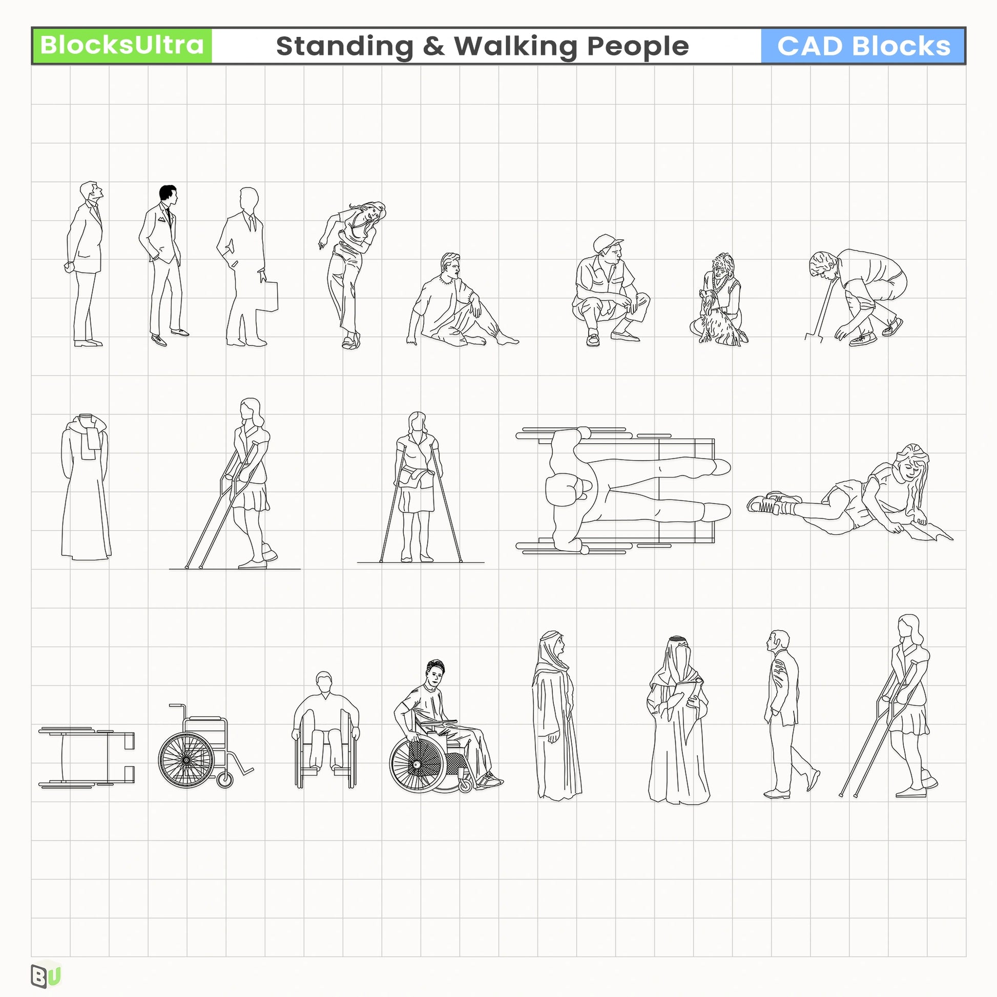 Minimal Standing & Walking People CAD Silhouettes Pack (Elevation ...