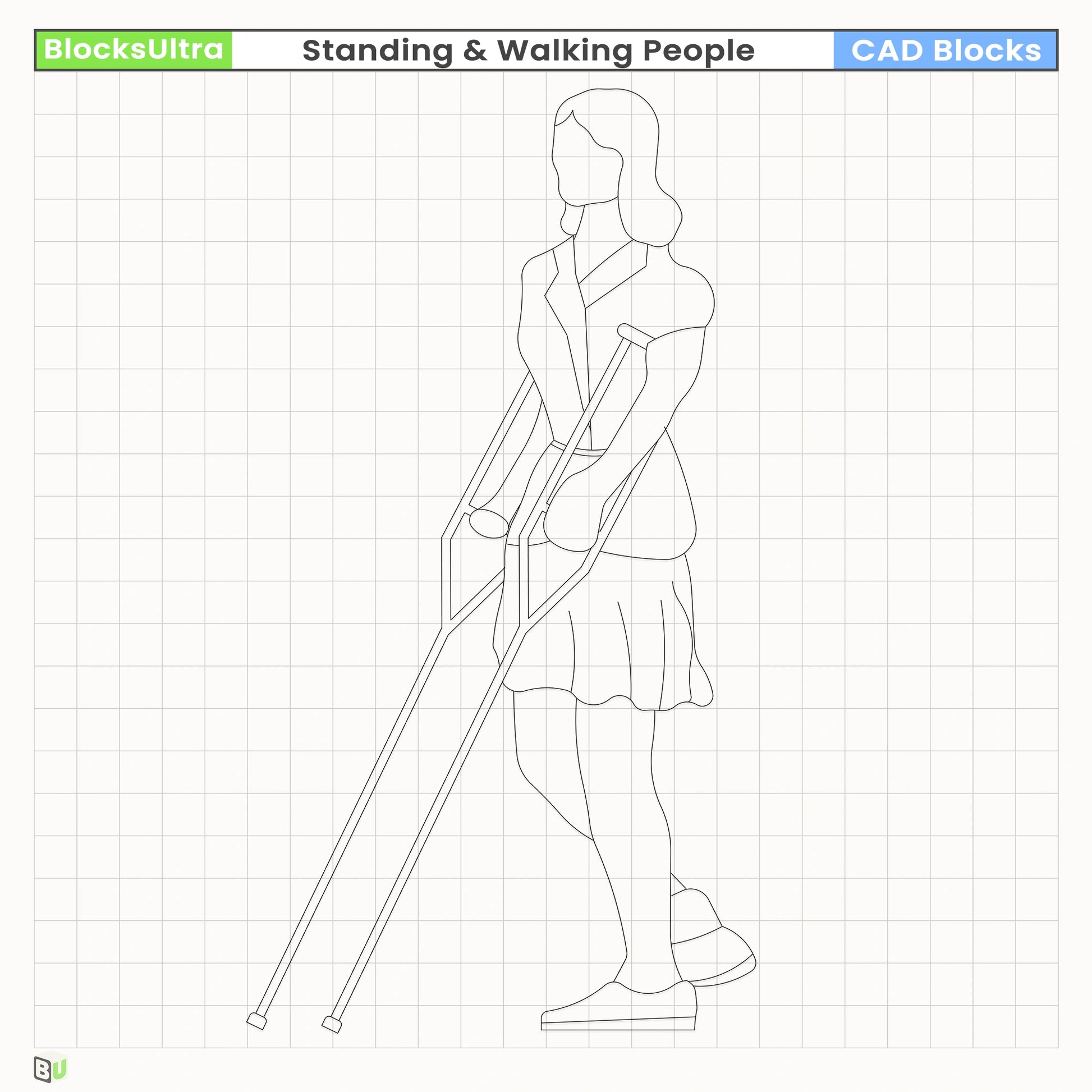 Forward-walking CAD silhouette in elevation view for architectural diagrams