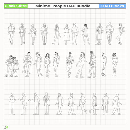 Minimal CAD top-view people poses for site plans, circulation mapping, and architectural drawing workflows