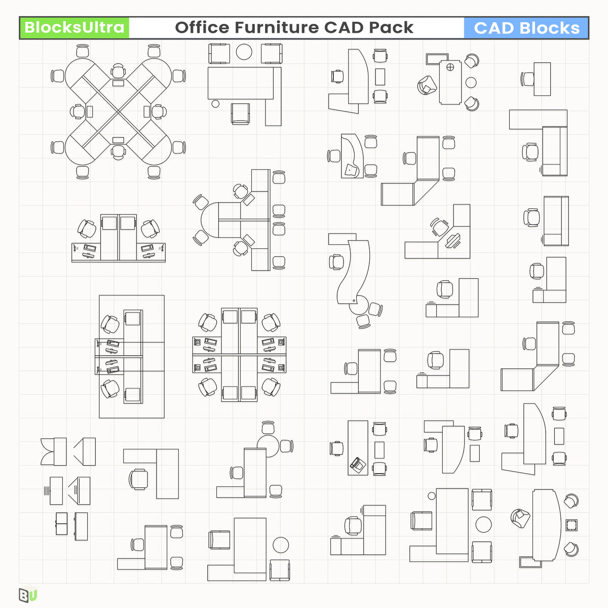 Office Furniture CAD Pack – Workstations, Meeting Tables & Desks ...