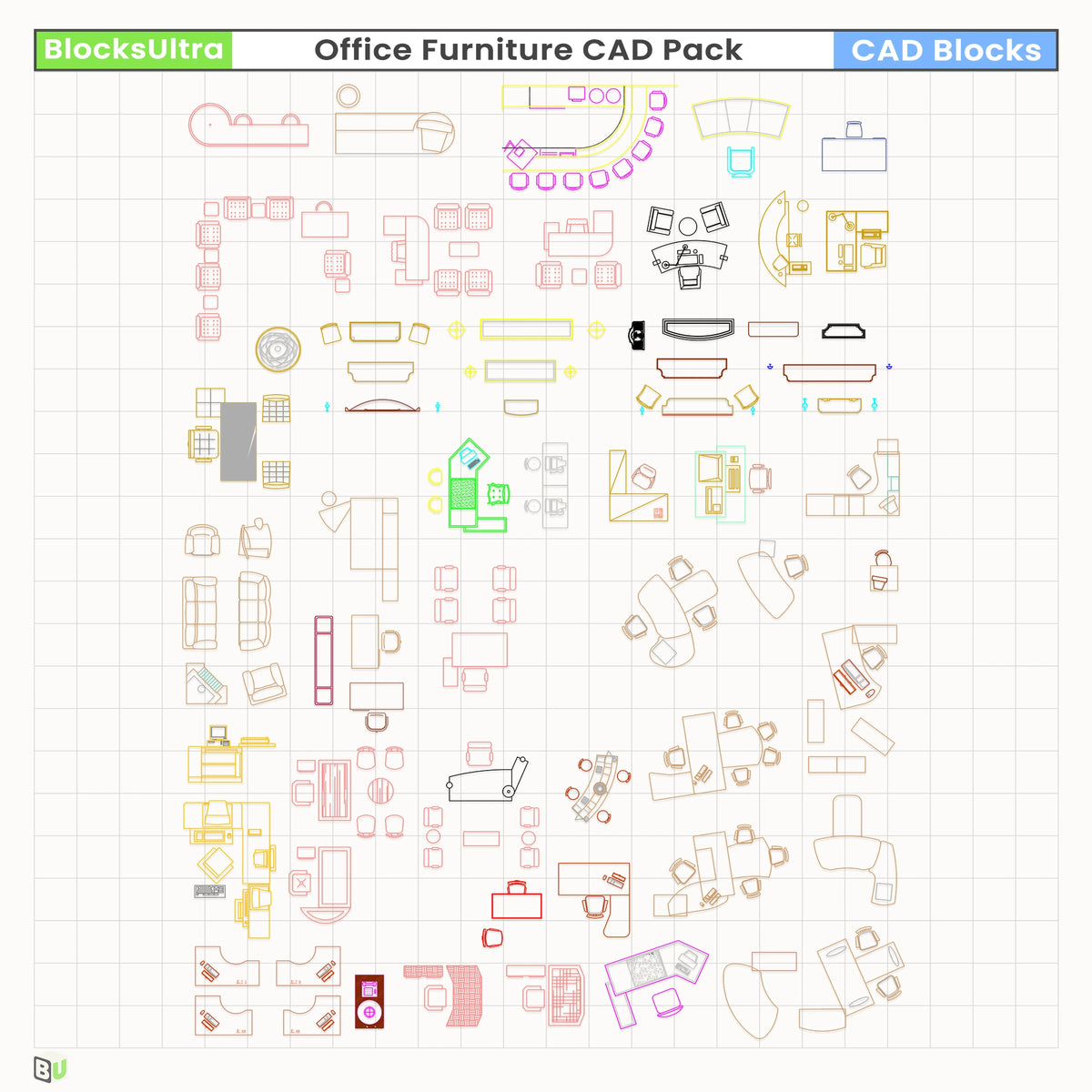 Office Furniture CAD Pack – Workstations, Meeting Tables & Desks ...