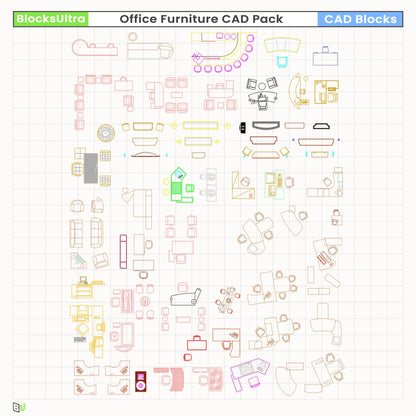 Top-view CAD blocks of sofas, lounge seating, and office waiting-area arrangements for architectural drawings