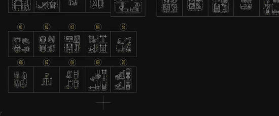 Axonometric fitness equipment CAD blocks preview showing cardio and strength gym machines