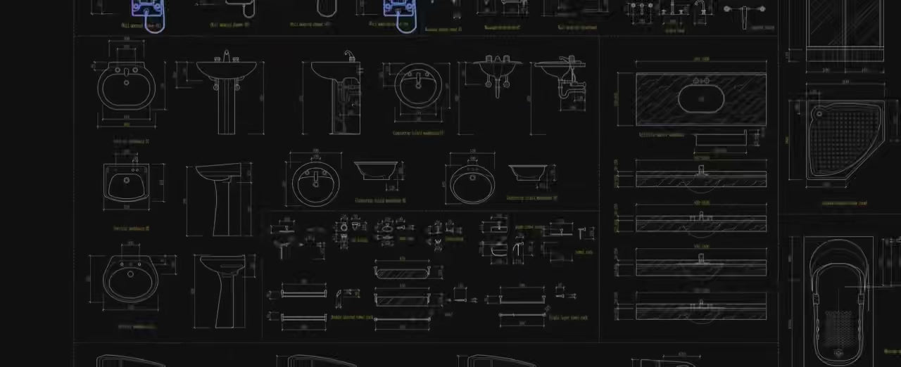 Dynamic bathroom fixtures CAD blocks with switchable views and stretchable dimensions