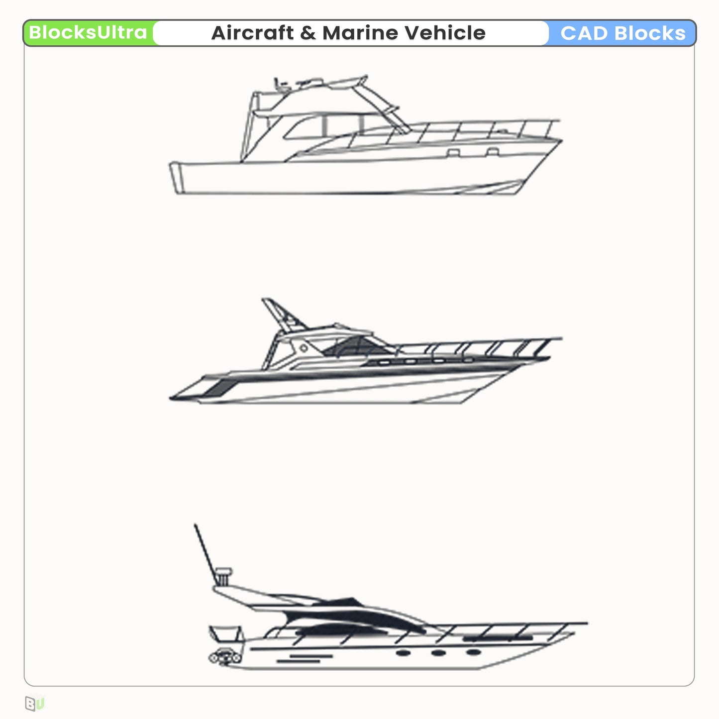 Sailboat CAD blocks including plan and isometric views