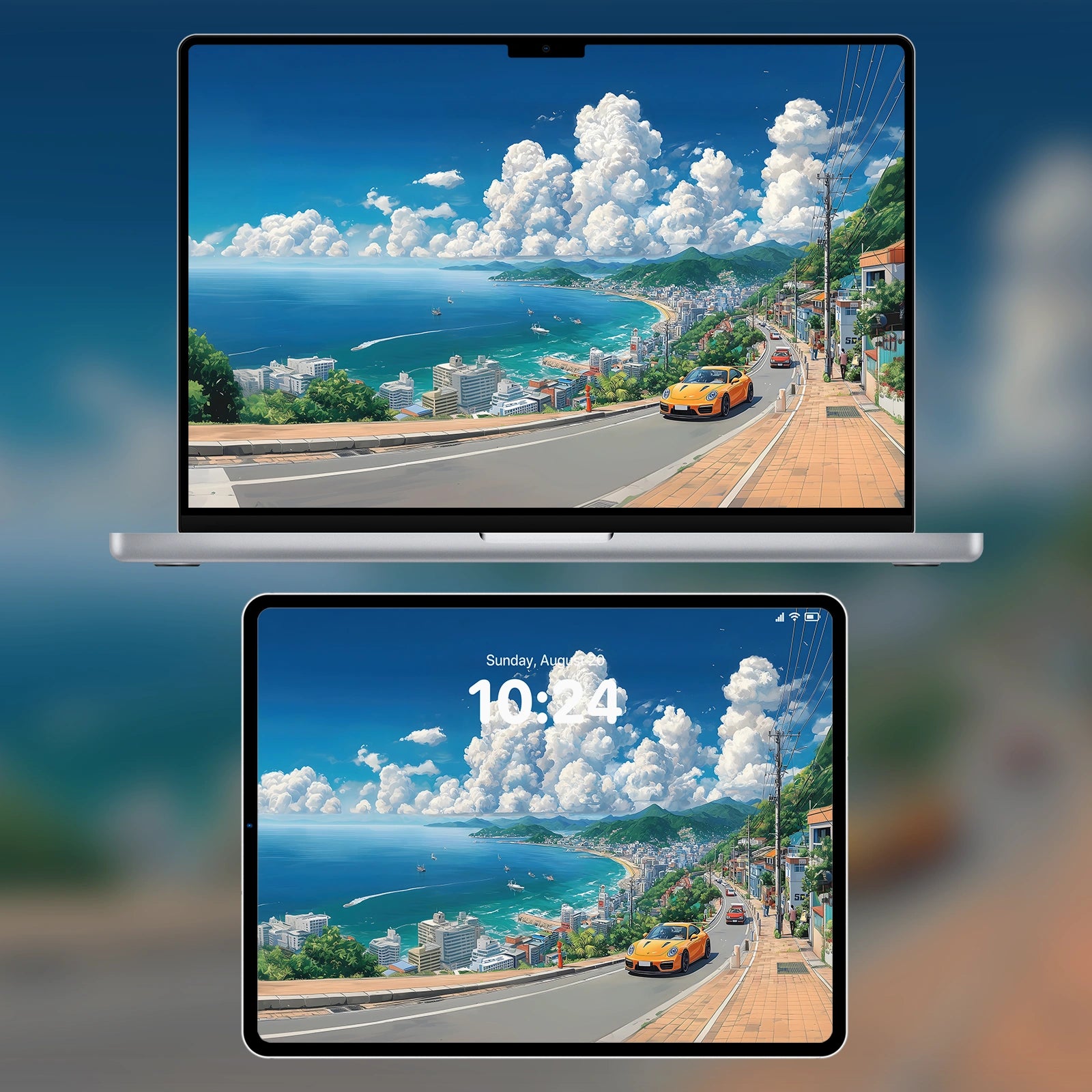 Scenic coastal wallpaper – vivid ocean and highway view for Mac and laptop screens