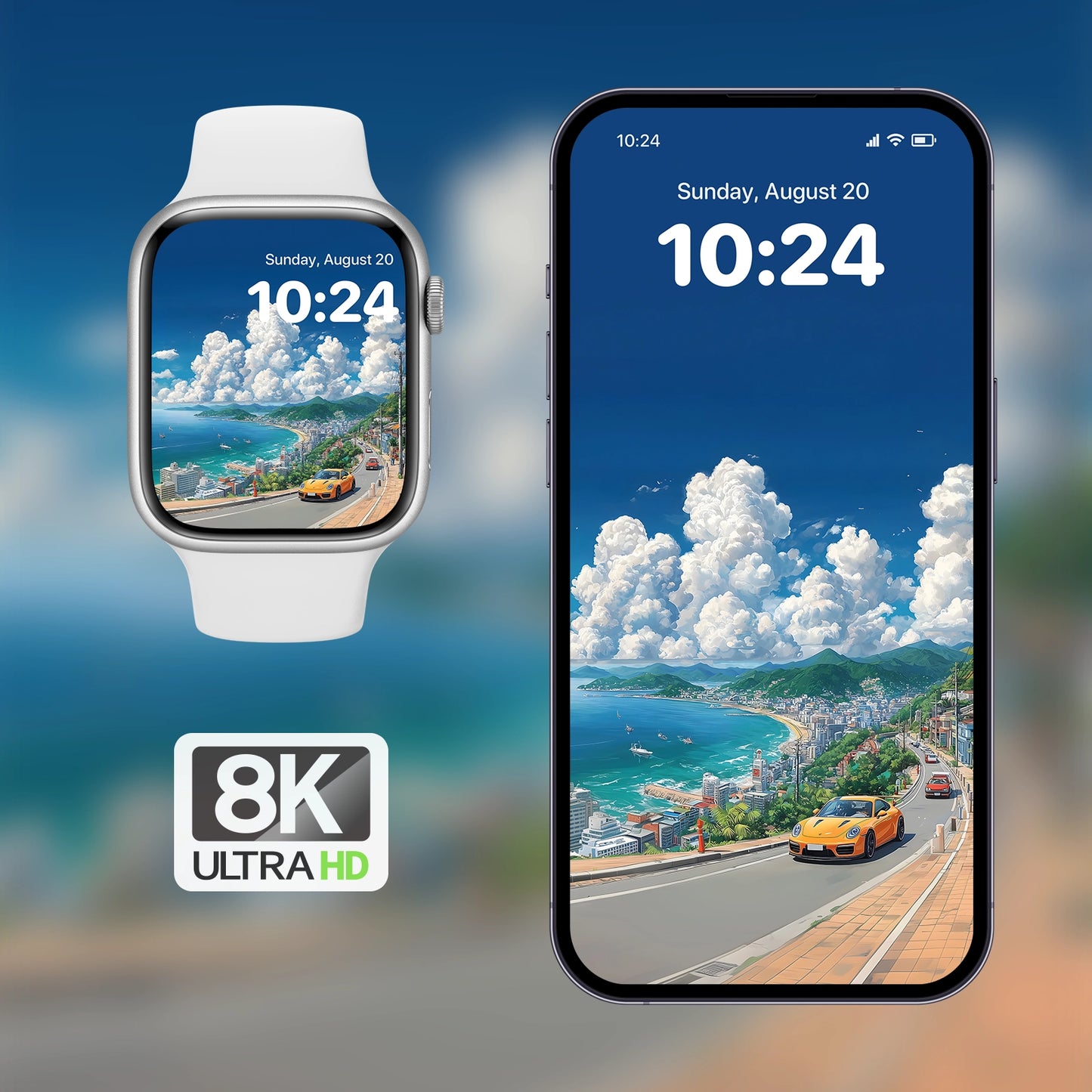 Coastal road wallpaper – summer highway with clouds and sea for tablet and iPad