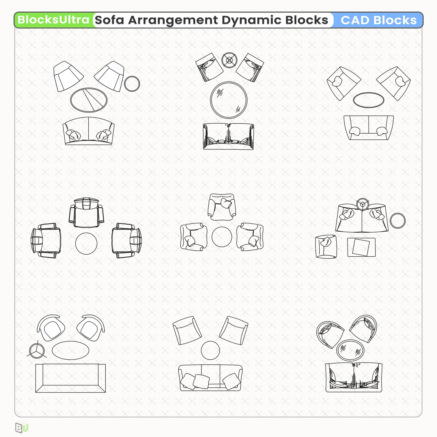 Dynamic CAD blocks of sofa and chair arrangements for lobby and public-space planning