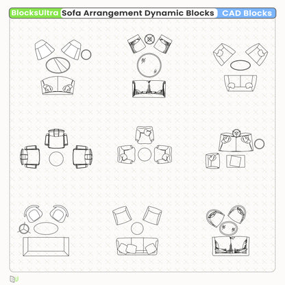 Dynamic CAD blocks of sofa and chair arrangements for lobby and public-space planning