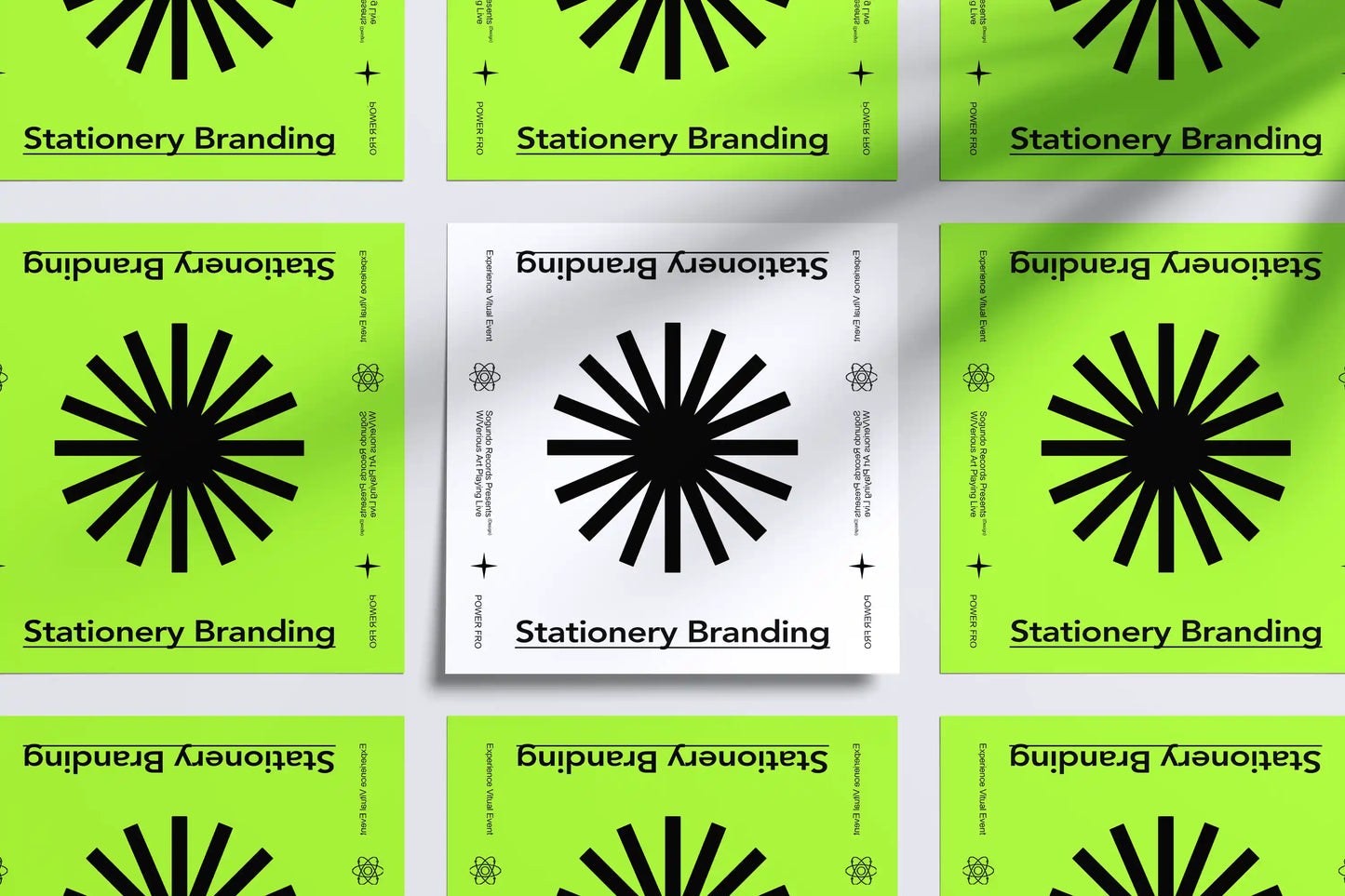 Square branding card mockup featuring floating cards and realistic lighting for visual identity display