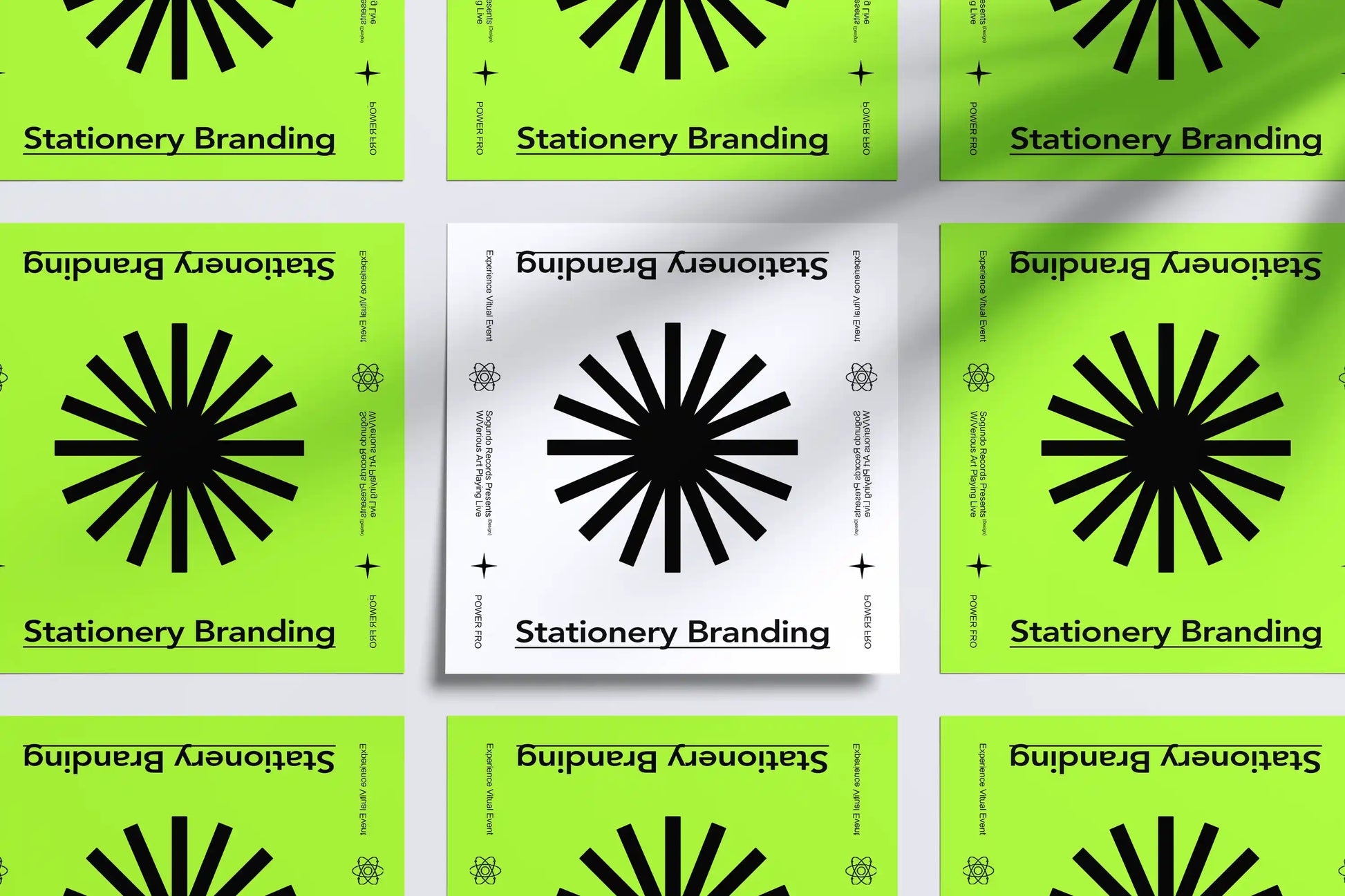 Square branding card mockup featuring floating cards and realistic lighting for visual identity display