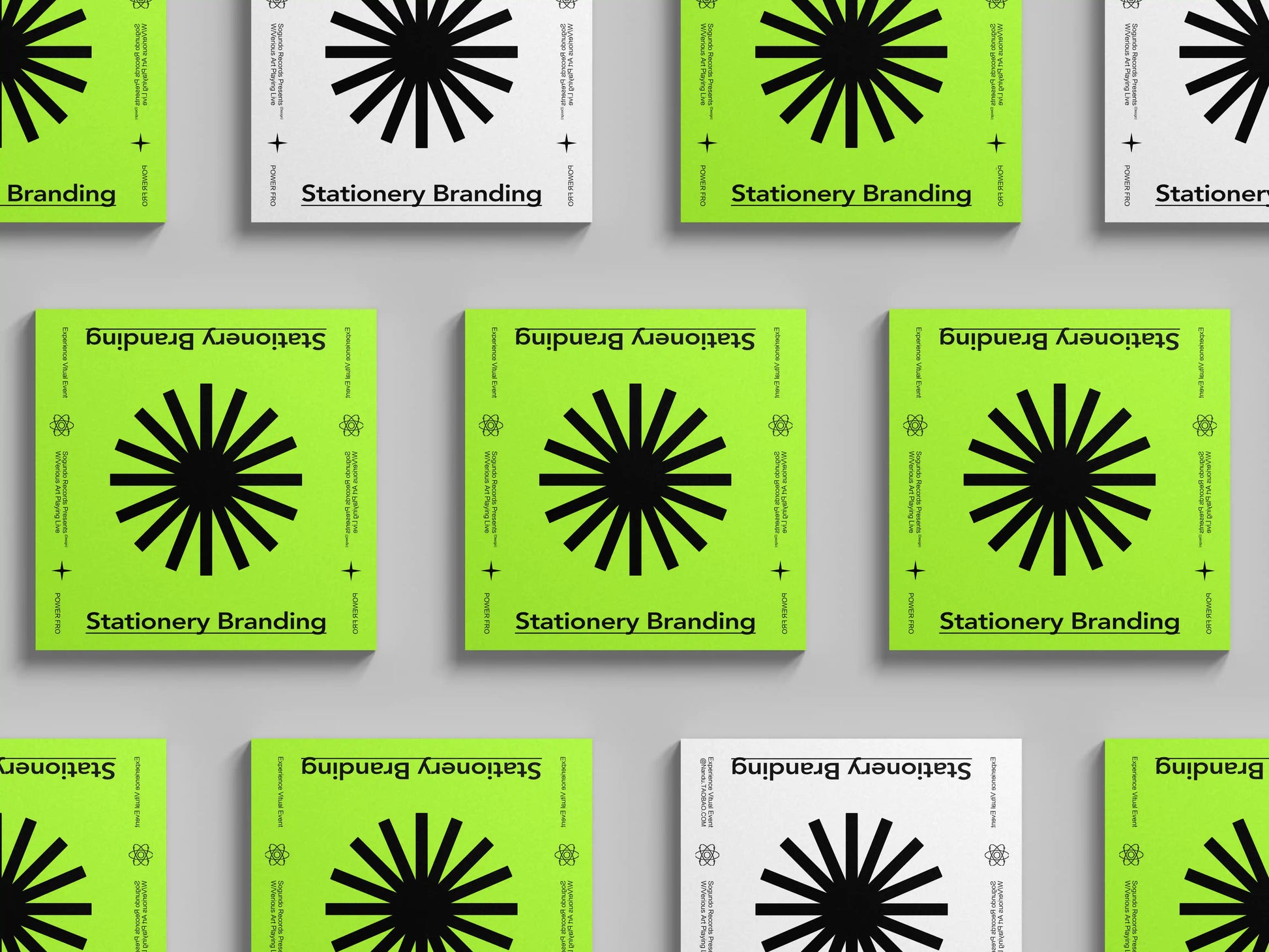 Square stationery grid mockup in PSD format designed for modern branding and promotional visuals