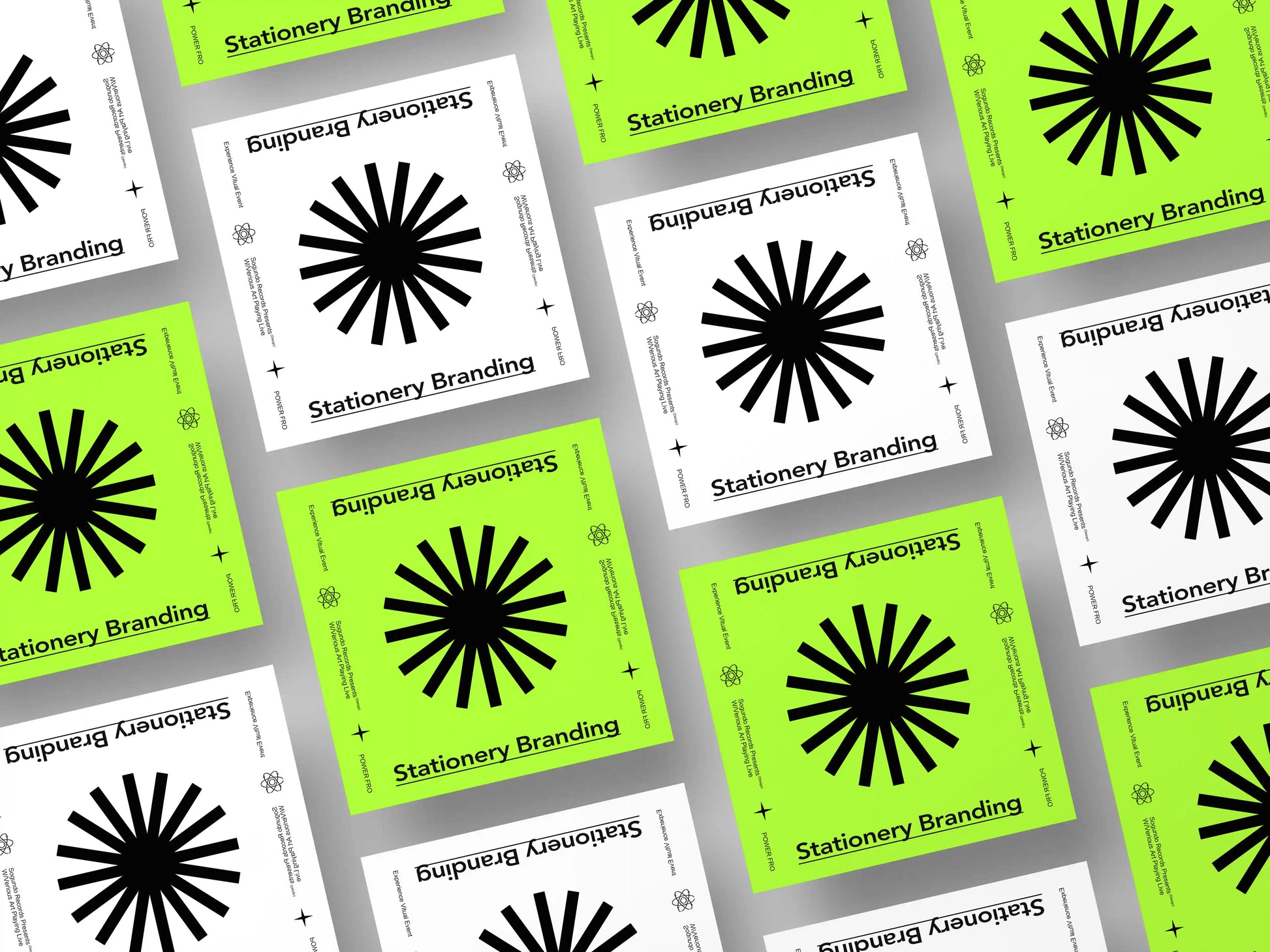 Square stationery card mockup with rotated grid arrangement and realistic shadow depth