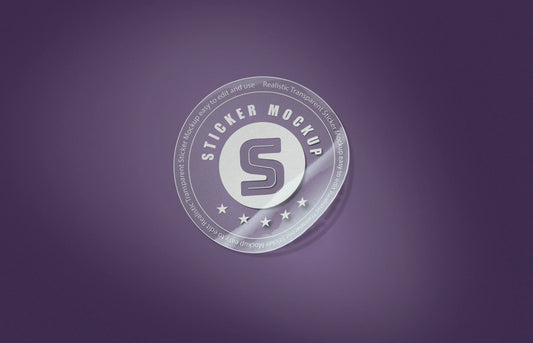 Transparent sticker mockup with clear vinyl material and branding logo