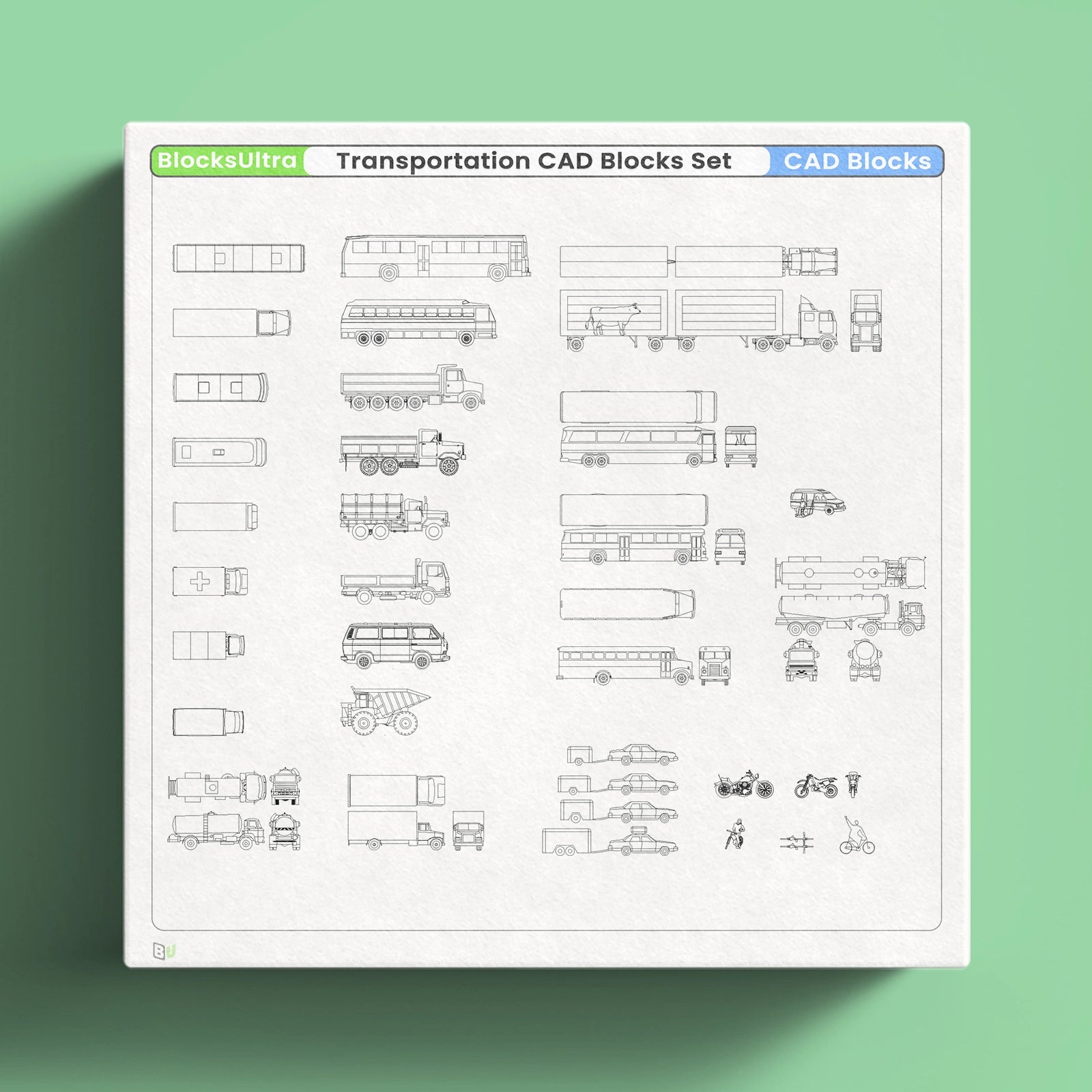 Special vehicle CAD blocks including ambulance and tanker truck drawings