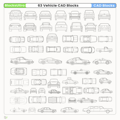 Vehicle CAD blocks top view for site plans and parking layouts
